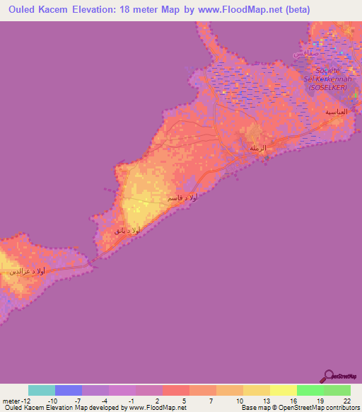 Ouled Kacem,Tunisia Elevation Map