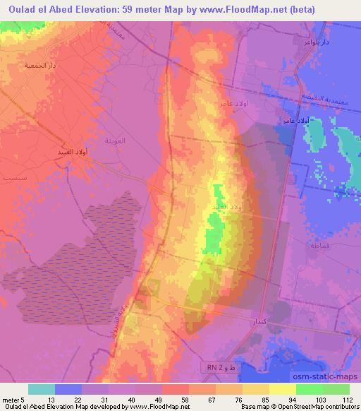 Oulad el Abed,Tunisia Elevation Map