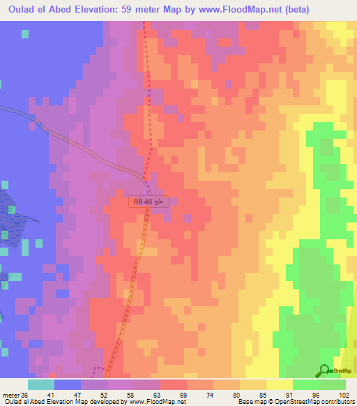 Oulad el Abed,Tunisia Elevation Map
