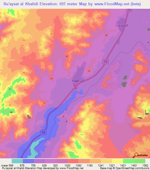 Ru'aysat al Khalidi,Jordan Elevation Map