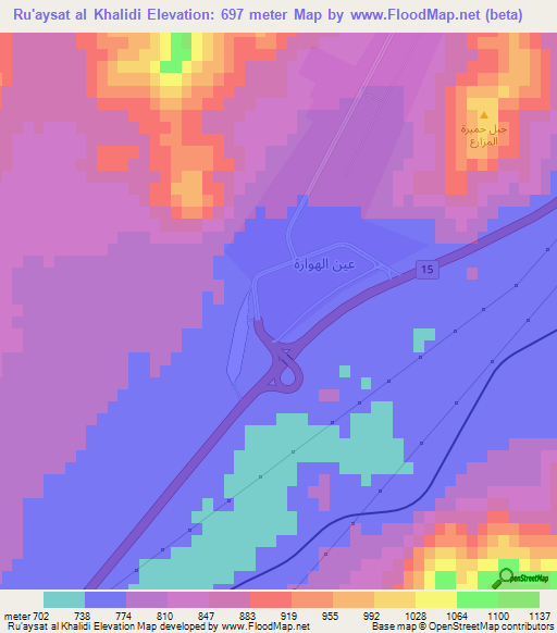 Ru'aysat al Khalidi,Jordan Elevation Map