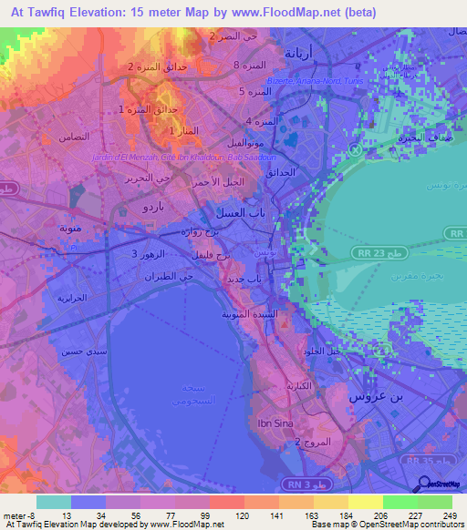 At Tawfiq,Tunisia Elevation Map