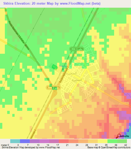 Skhira,Tunisia Elevation Map