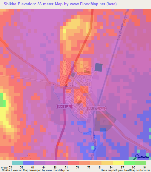 Sbikha,Tunisia Elevation Map