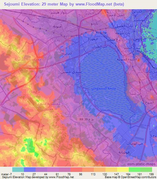 Sejoumi,Tunisia Elevation Map