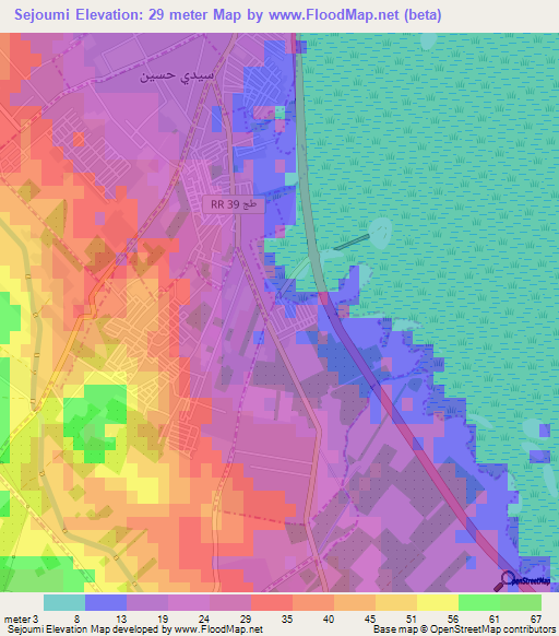 Sejoumi,Tunisia Elevation Map