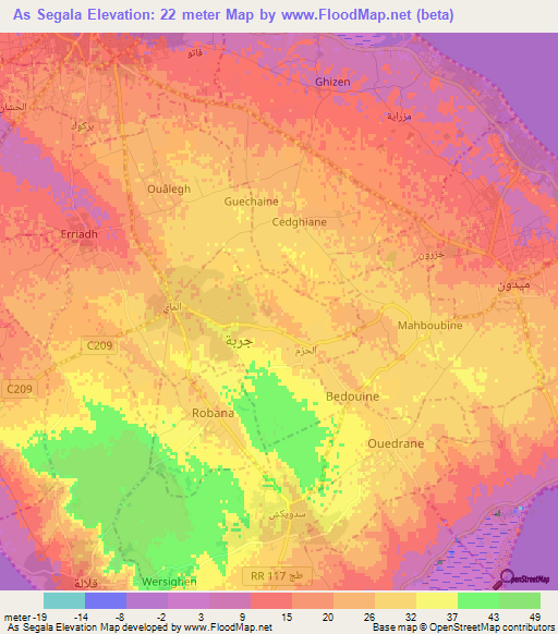 As Segala,Tunisia Elevation Map
