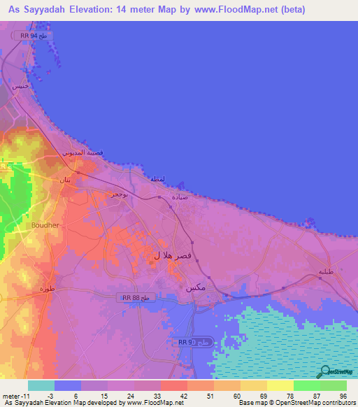 As Sayyadah,Tunisia Elevation Map