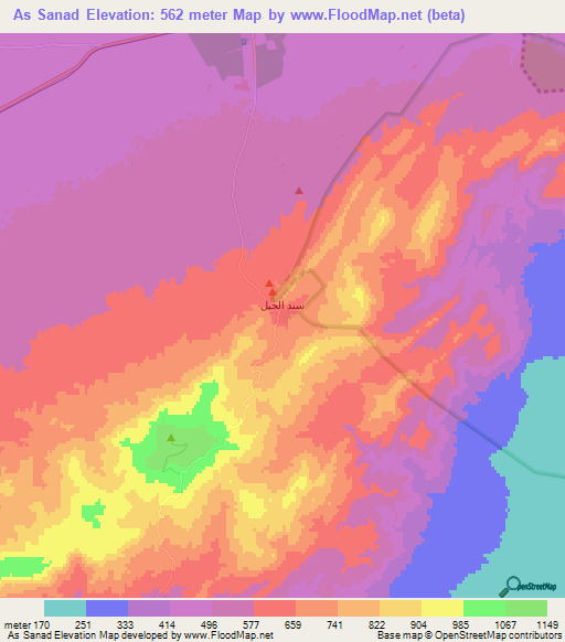 As Sanad,Tunisia Elevation Map