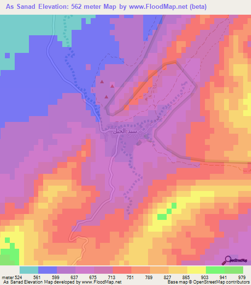As Sanad,Tunisia Elevation Map
