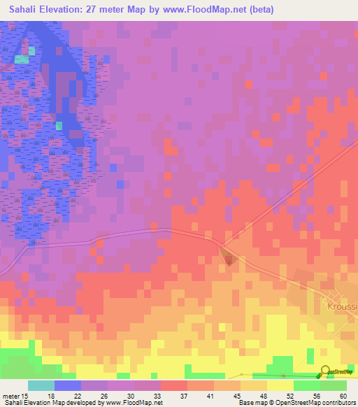 Sahali,Tunisia Elevation Map