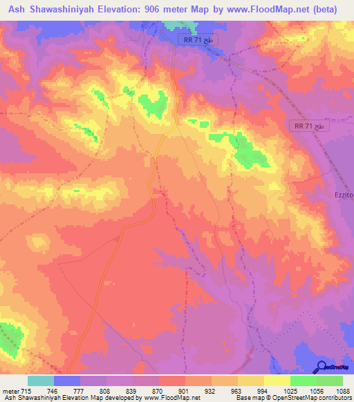 Ash Shawashiniyah,Tunisia Elevation Map