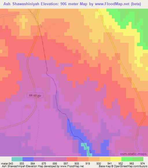 Ash Shawashiniyah,Tunisia Elevation Map