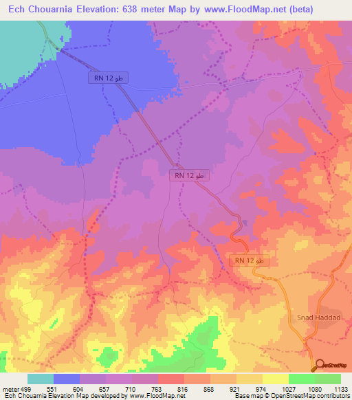 Ech Chouarnia,Tunisia Elevation Map