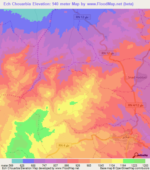 Ech Chouarbia,Tunisia Elevation Map