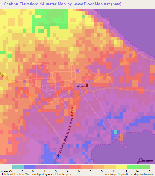 Chebba,Tunisia Elevation Map