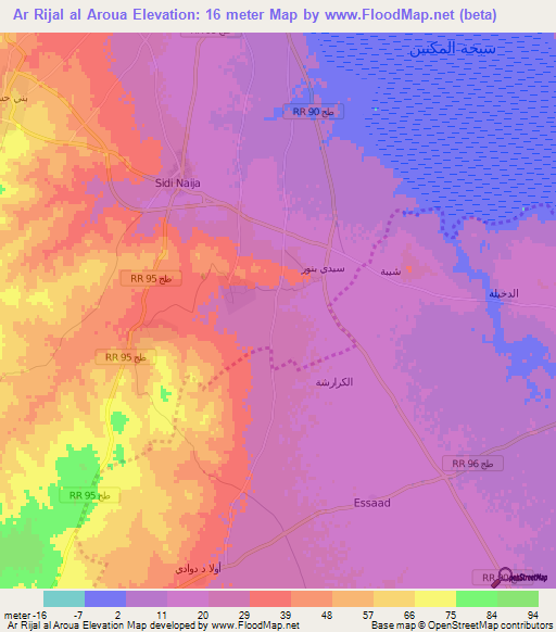 Ar Rijal al Aroua,Tunisia Elevation Map