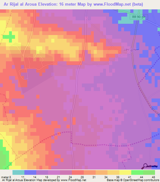 Ar Rijal al Aroua,Tunisia Elevation Map