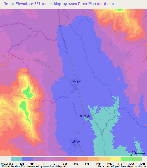 Rohia,Tunisia Elevation Map
