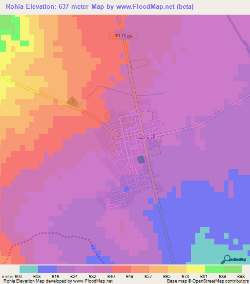 Rohia,Tunisia Elevation Map