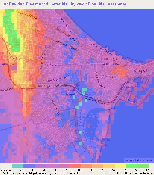 Ar Rawdah,Tunisia Elevation Map