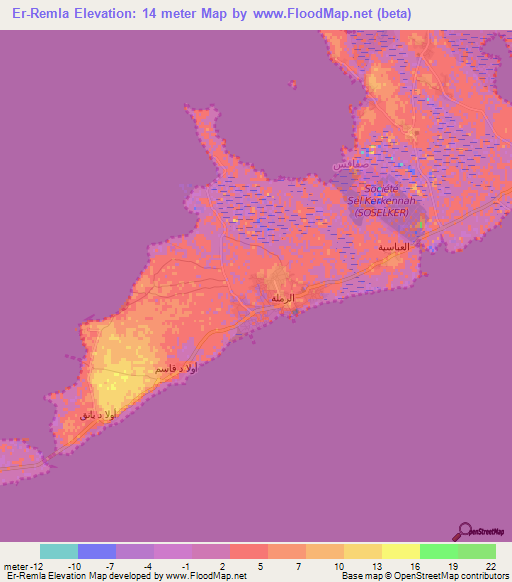 Er-Remla,Tunisia Elevation Map