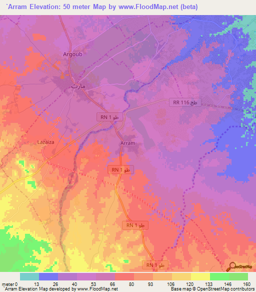 `Arram,Tunisia Elevation Map