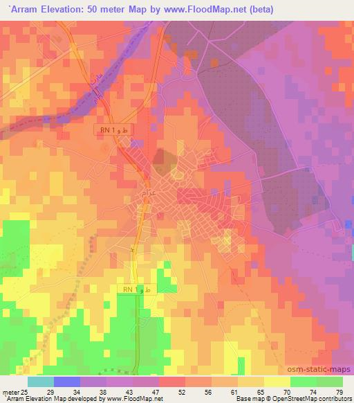 `Arram,Tunisia Elevation Map