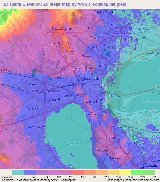 La Rabta,Tunisia Elevation Map