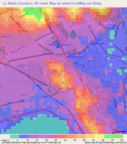 La Rabta,Tunisia Elevation Map