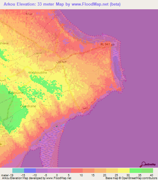 Arkou,Tunisia Elevation Map