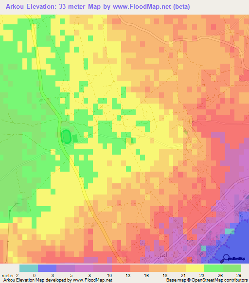 Arkou,Tunisia Elevation Map