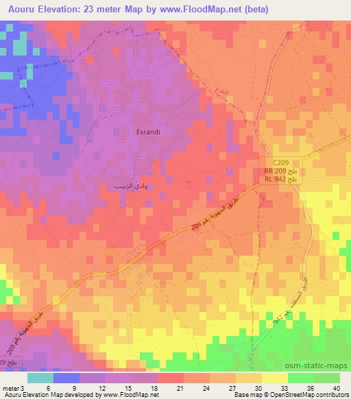 Aouru,Tunisia Elevation Map