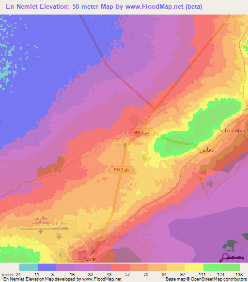 En Nemlet,Tunisia Elevation Map