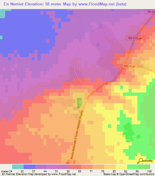 En Nemlet,Tunisia Elevation Map