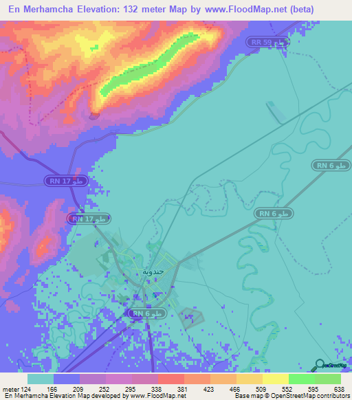 En Merhamcha,Tunisia Elevation Map