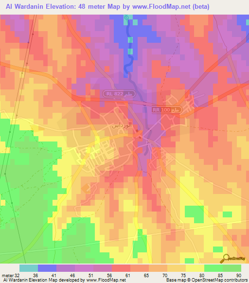 Al Wardanin,Tunisia Elevation Map