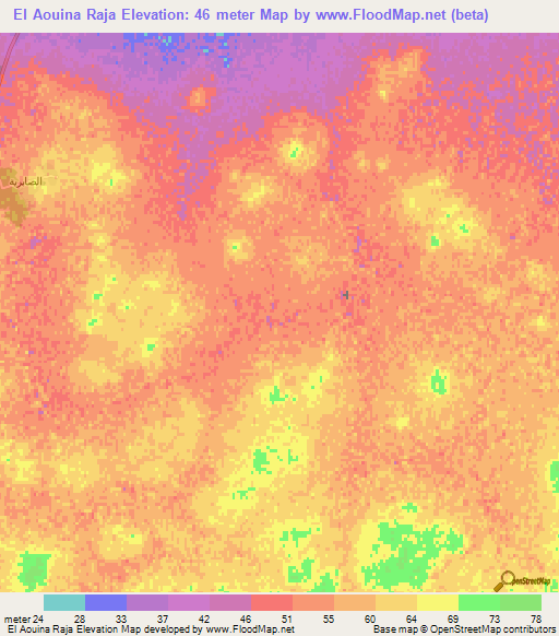 El Aouina Raja,Tunisia Elevation Map