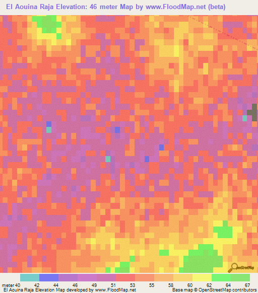 El Aouina Raja,Tunisia Elevation Map