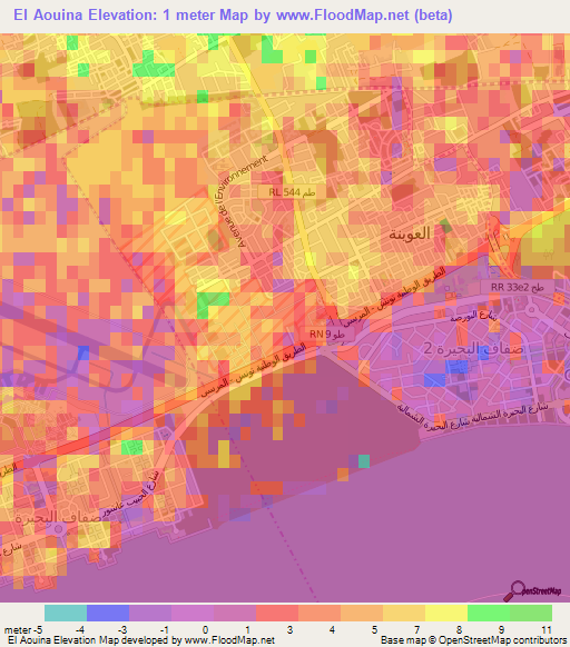 El Aouina,Tunisia Elevation Map