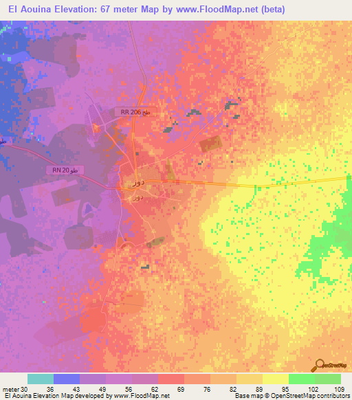 El Aouina,Tunisia Elevation Map