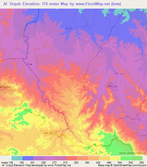 Al `Urqub,Tunisia Elevation Map