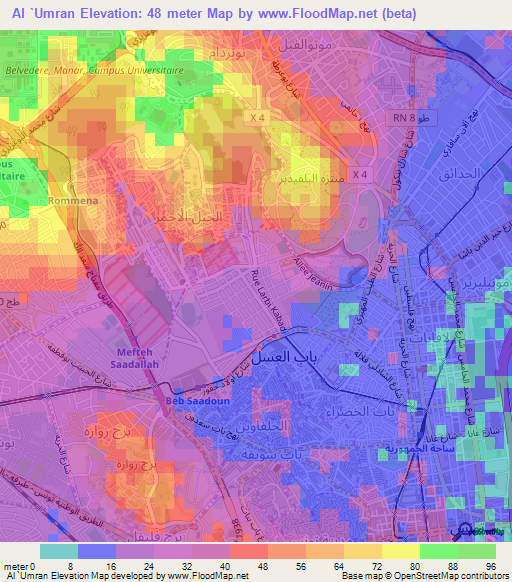 Al `Umran,Tunisia Elevation Map
