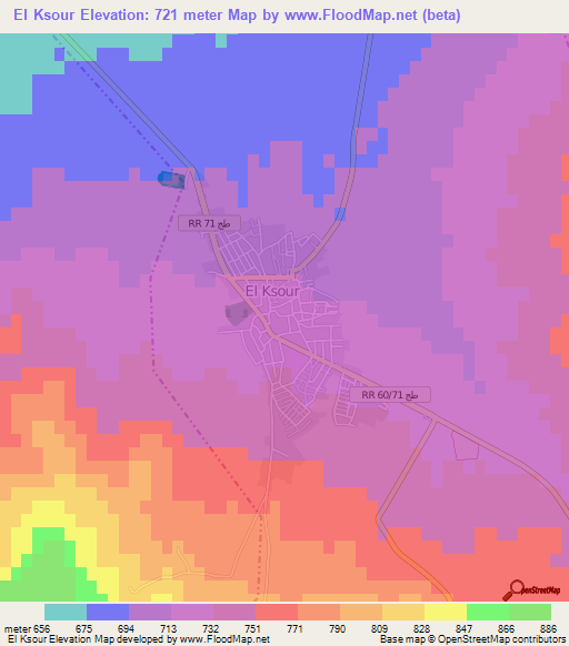 El Ksour,Tunisia Elevation Map