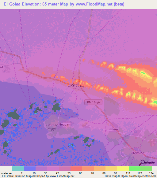 El Golaa,Tunisia Elevation Map