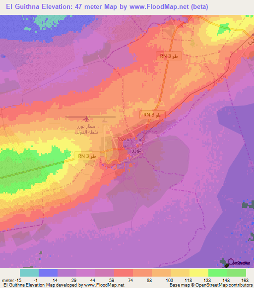 El Guithna,Tunisia Elevation Map