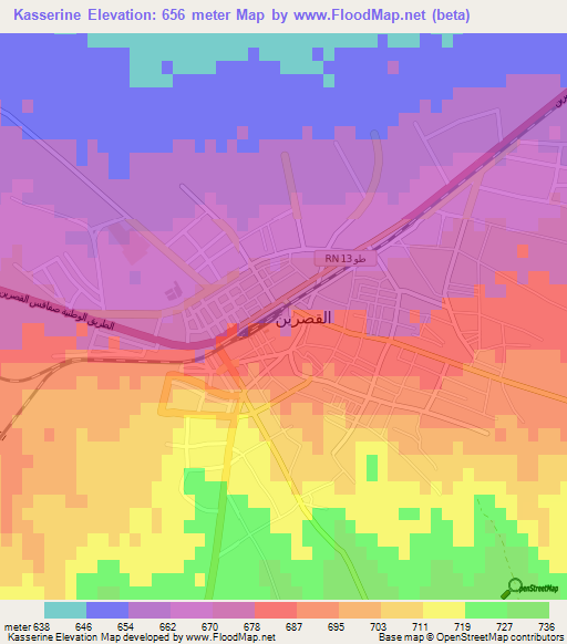 Kasserine,Tunisia Elevation Map