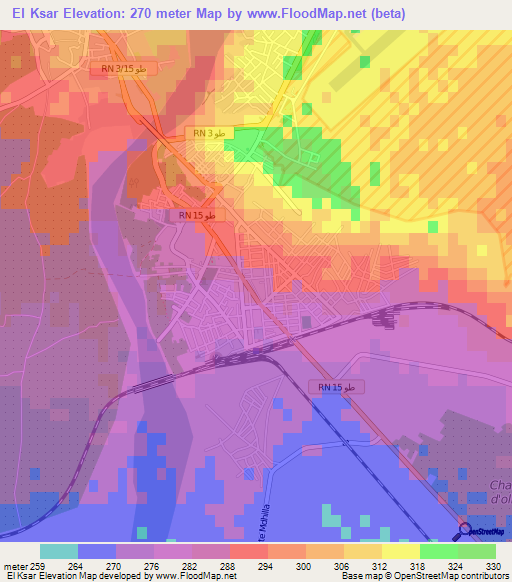 El Ksar,Tunisia Elevation Map