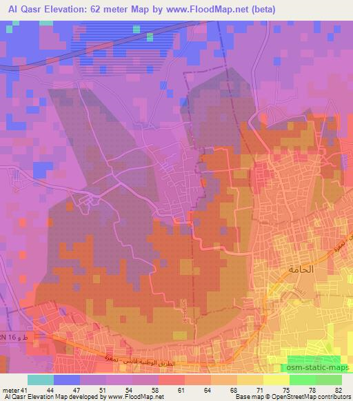 Al Qasr,Tunisia Elevation Map