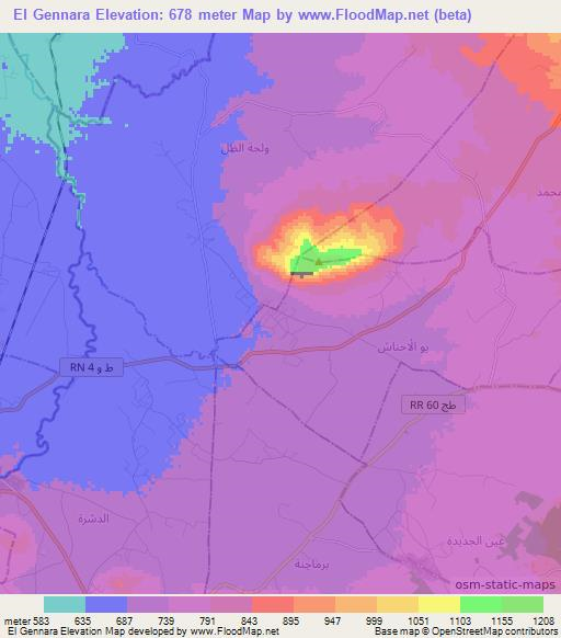 El Gennara,Tunisia Elevation Map